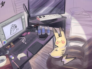 A dirty room with a pikachu on a chair